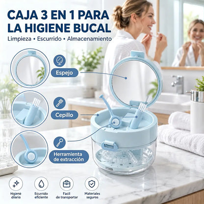 🦷✨ Estuche 3 en 1 para Ortodoncia y Alineadores | Caja Portátil con Espejo, Recipiente de Limpieza y Quitador