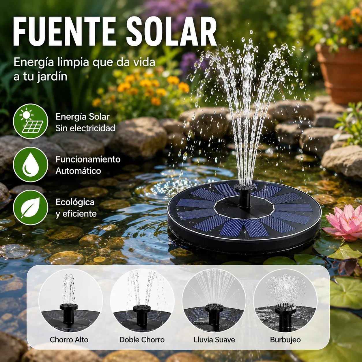 Bomba de fuente solar flotante: bomba de agua de alta eficiencia compatible con múltiples patrones de chorro.