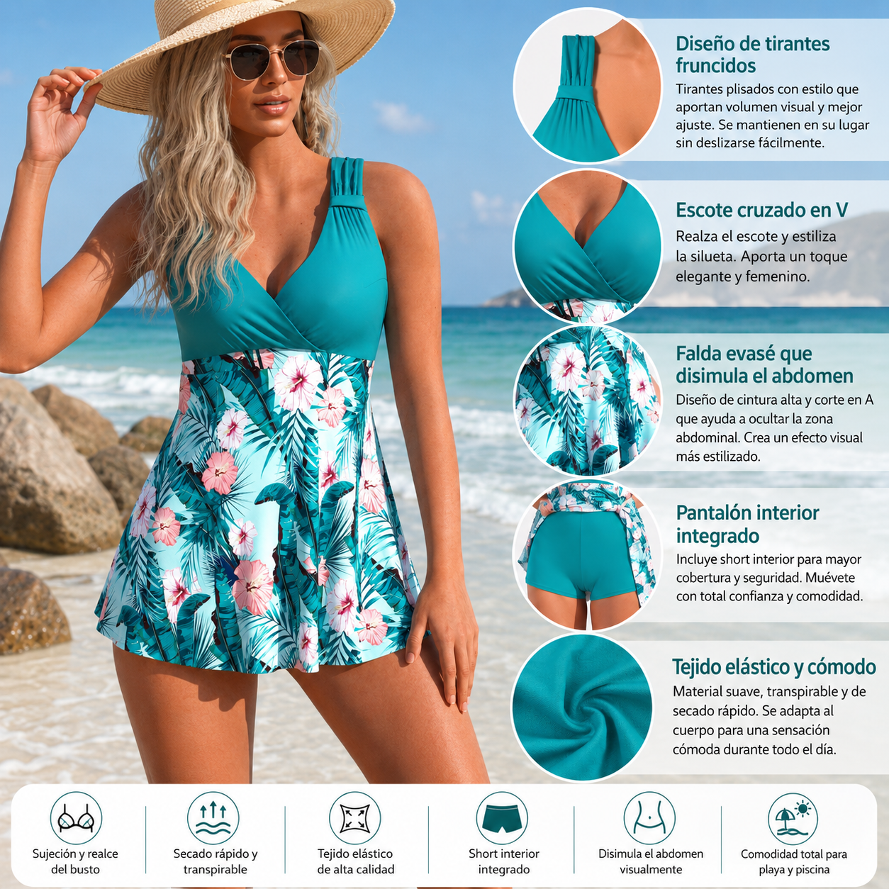 🏖️🌴【S-5XL】Conjunto de traje de baño estampado para vacaciones en la playa 2026
