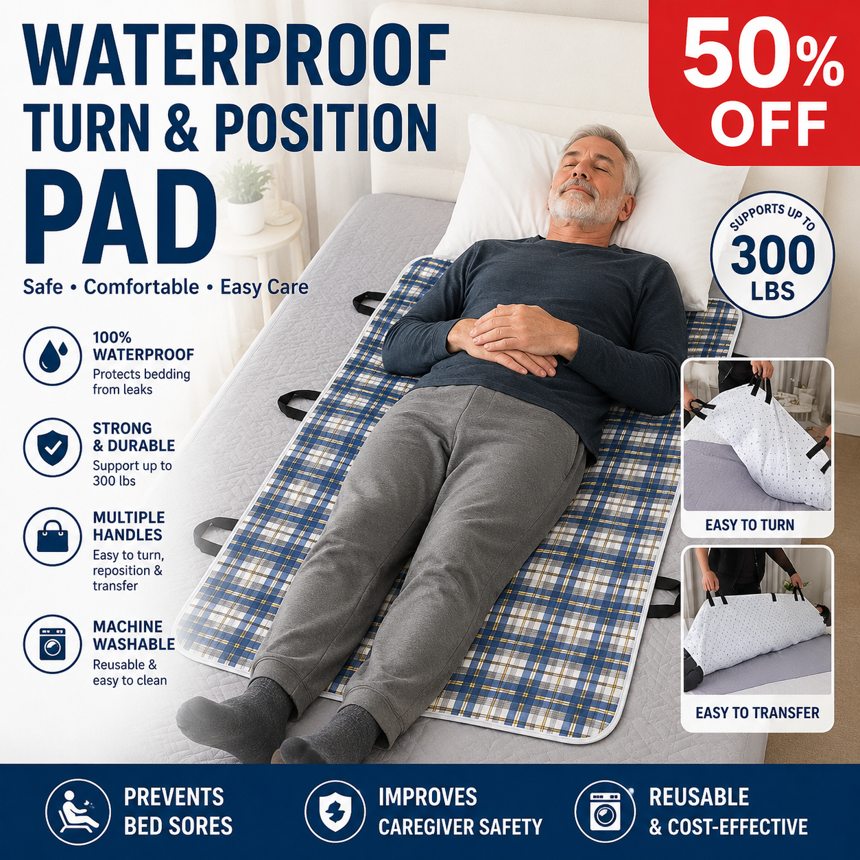 🛏️ Camilla multifuncional impermeable para traslado de pacientes: ¡5 capas de protección y asas para facilitar la transferencia! 🛡️👵