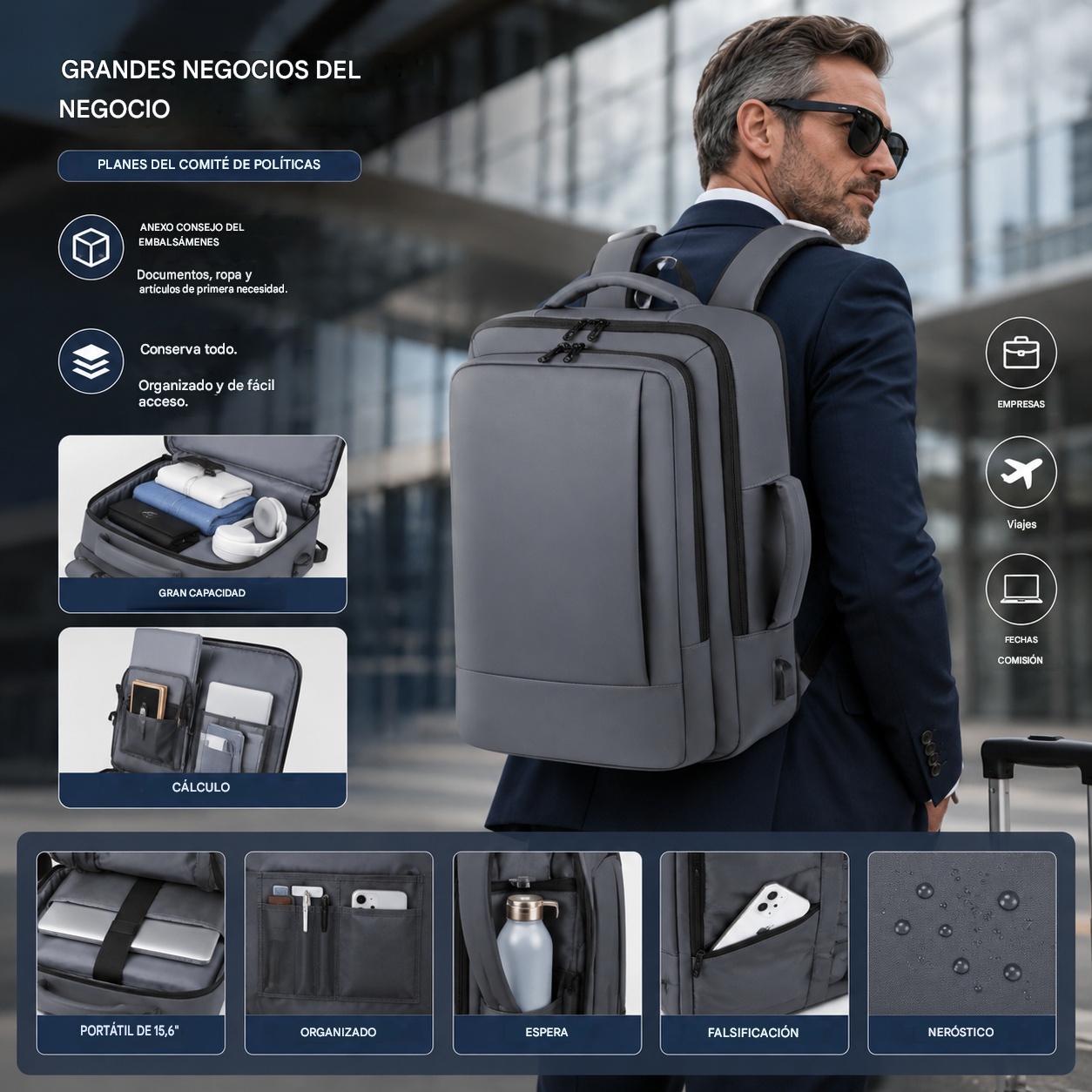 Mochila extensible de gran capacidad para hombre, adecuada para viajes de negocios y viajes en general.