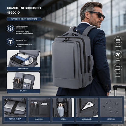 Mochila extensible de gran capacidad para hombre, adecuada para viajes de negocios y viajes en general.