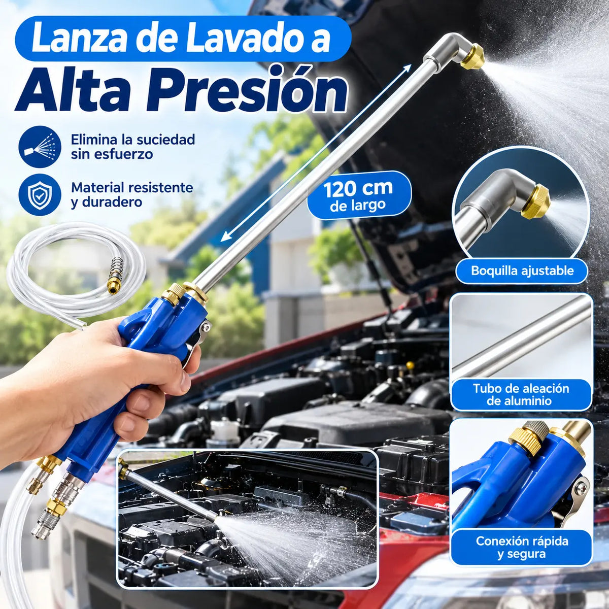 🚗💦 Pistola de Limpieza Neumática 2 en 1 – Aire Potente y Agua a Presión para una Limpieza Profunda 🔥