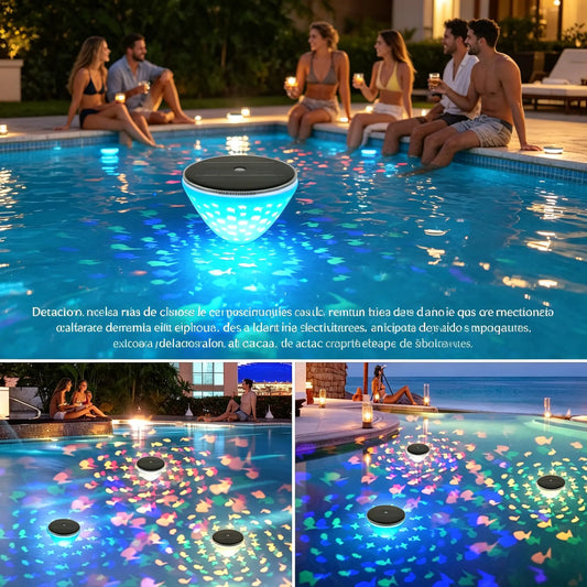 ☀️🐠 Lámpara solar flotante para piscina con proyección de peces💡💦