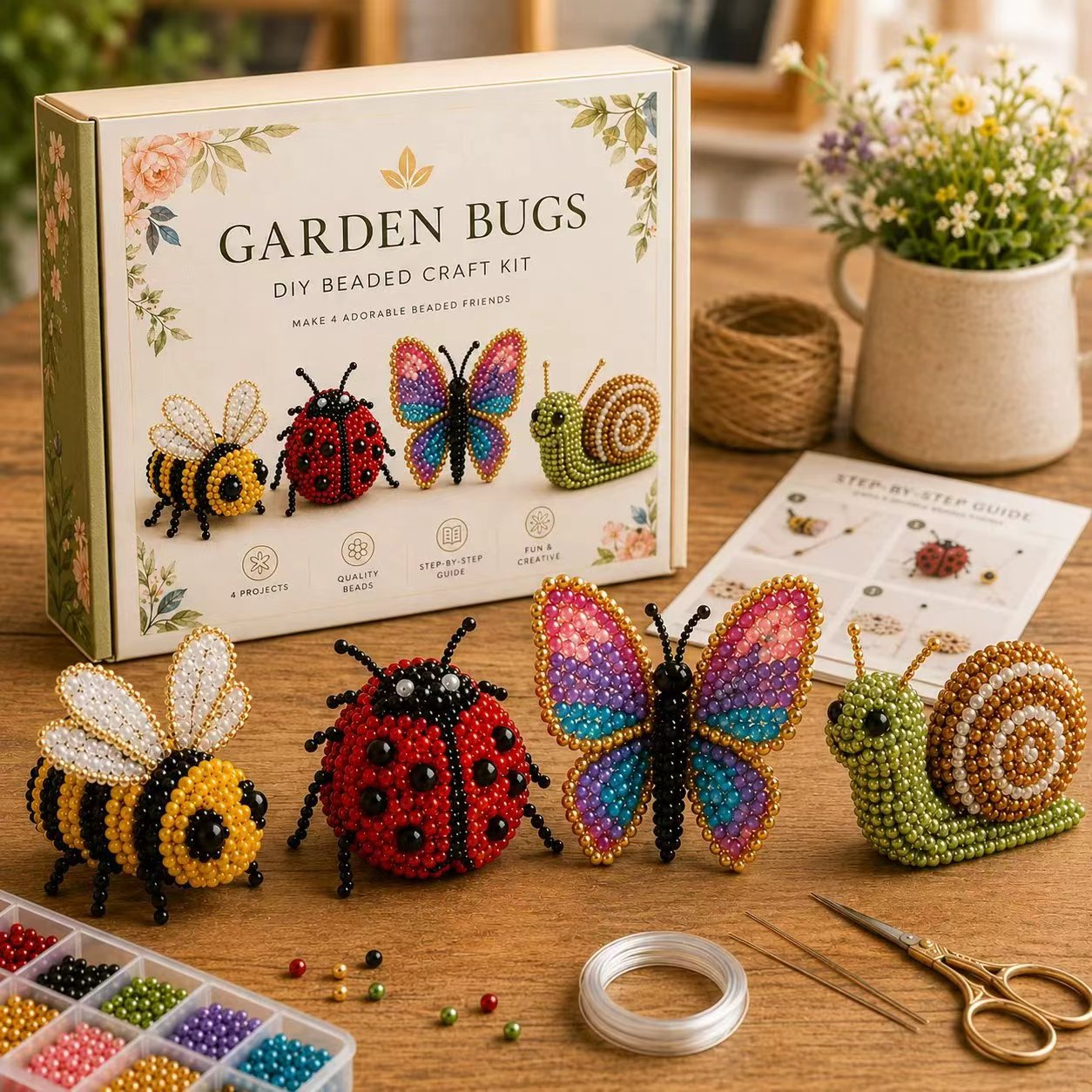 🏆Oferta por tiempo limitado🧵✨ Kit de manualidades que incluye pequeños animales 3D y cuentas
