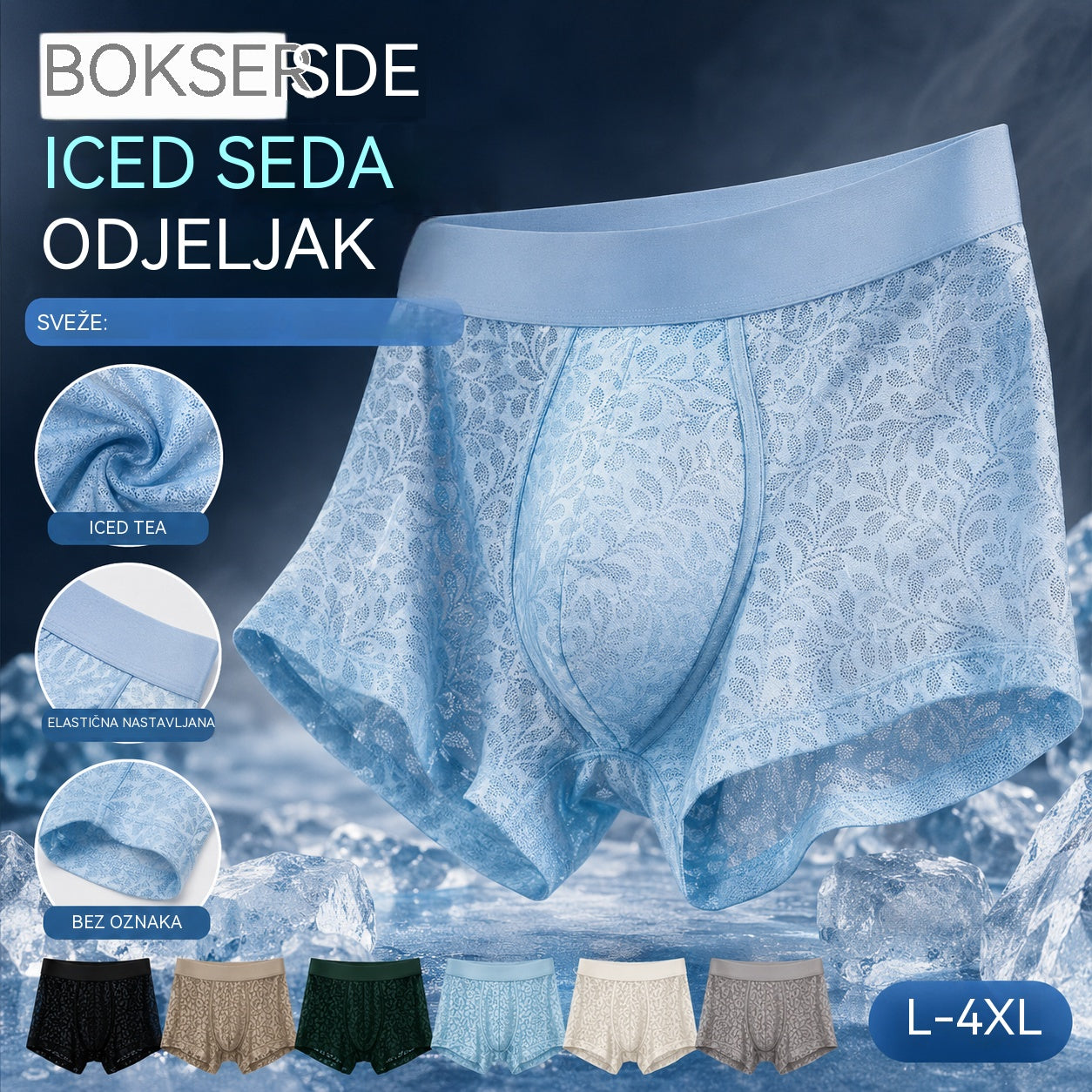 【L-4XL】Muško mrežasto donje rublje od ledene svile, plus veličine, prozračno.