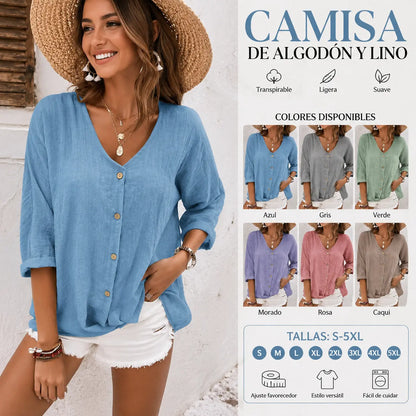 50%OFF🔥【S-5XL】Camisa casual suelta con cuello en V para mujer