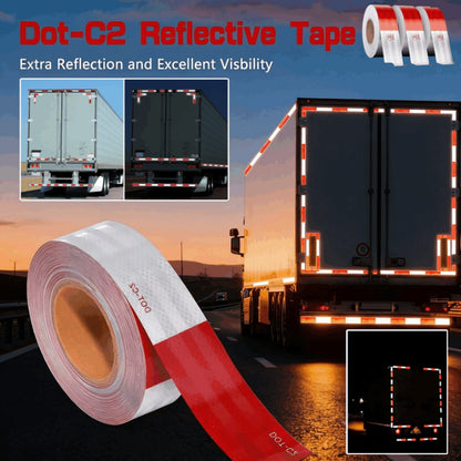🚛【50mm*30m】🌙🔆Pegatinas reflectantes rojas y blancas, tiras reflectantes para camiones