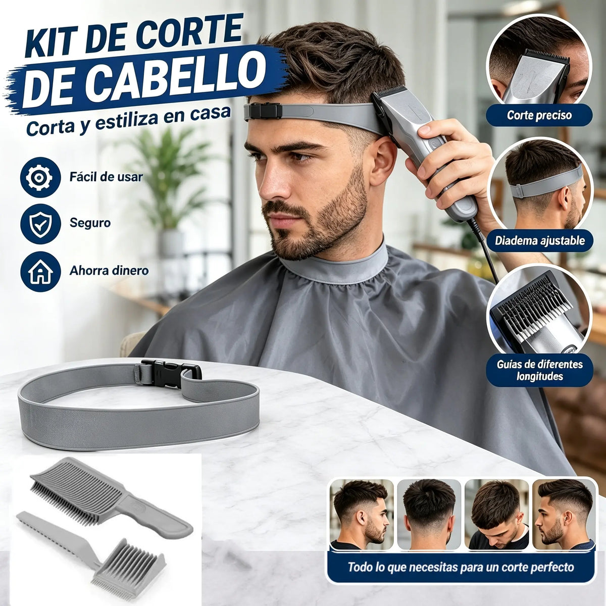 【3 piezas】Kit de barbería para estilizar y posicionar el cabello masculino con bordes de recorte curvos, peinado de corte propio.