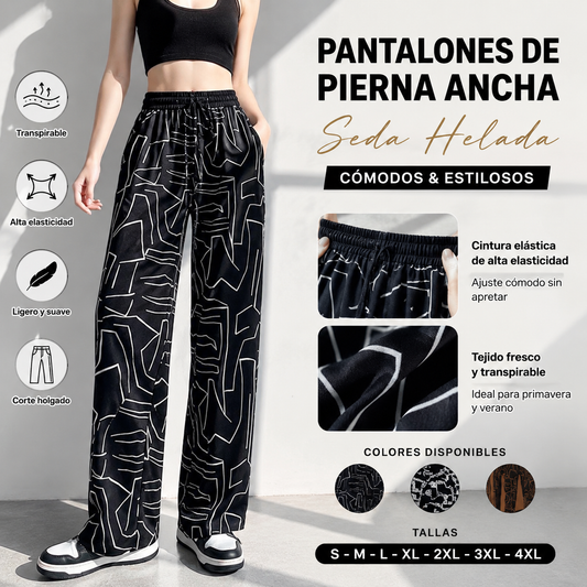 🔥【40-100 kg】Pantalones holgados de talle alto de seda helada Primavera/Verano 2026