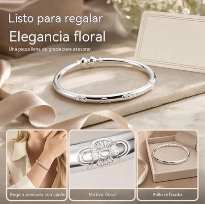 ✨2 artículos por 23 euros🌸💎Nueva pulsera de plata lisa con cuentas de flor de ciruelo y calabaza