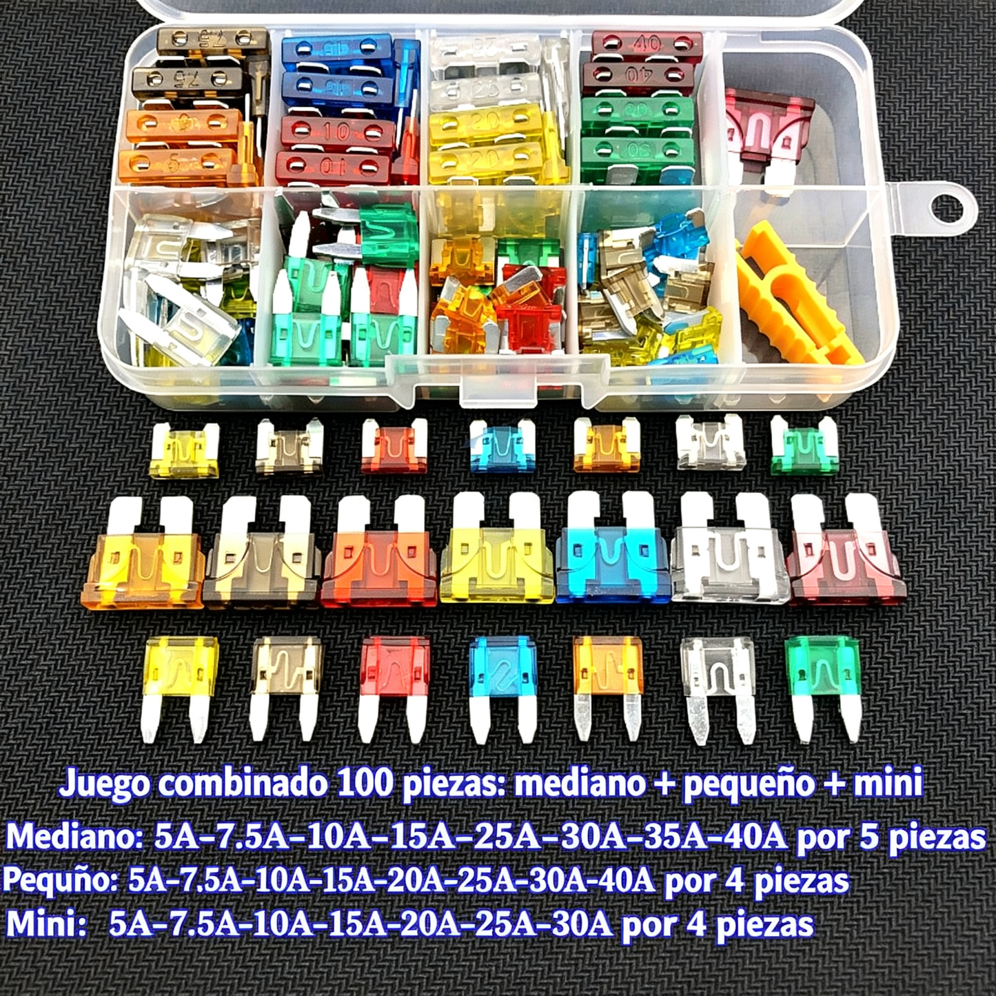 🔧⚡ Kit de fusibles surtido para coche – ¡Todos los amperajes en un solo estuche! 🚗🧰