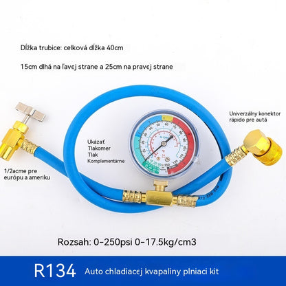 🔧❄️ Hadica na dopĺňanie chladiva R134a AC s manometrom – Nepriepustná, ľahko čitateľná a kompatibilná s klimatizáciami pre autá, nákladné vozidlá alebo domáce klimatizácie – Bezpečné dobíjanie svojpomocne 🚗