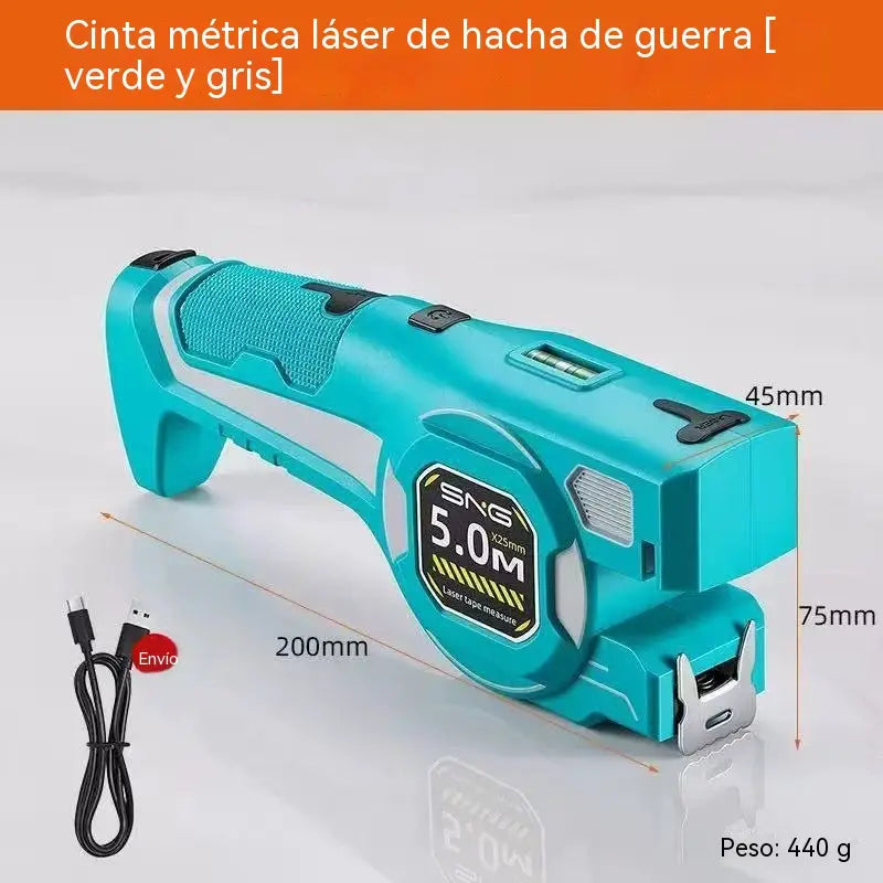 Cinta métrica láser de alta precisión 3 en 1 tipo tomahawk, cinta métrica de acero de 5 metros, nivel multifuncional.