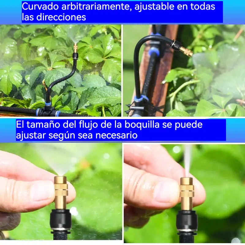 🌱【16 juegos 29 euros】Kit de riego por goteo automático con manguera y boquilla de latón ajustable: no requiere energía