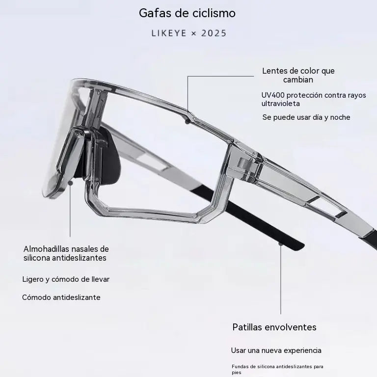Gafas de ciclismo fotocromáticas, gafas de sol de doble uso para el día y la noche, protección UV para los ojos.