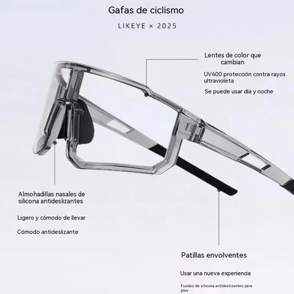 Gafas de ciclismo fotocromáticas, gafas de sol de doble uso para el día y la noche, protección UV para los ojos.