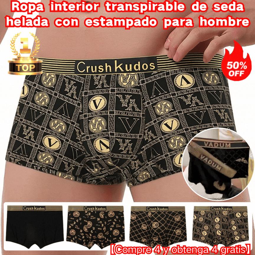 🔥【30%OFF】🚹✅💥【40-140 kg】Ropa interior de seda de hielo transpirable para hombre, ropa interior cómoda sin costuras, talla grande, estampado de moda