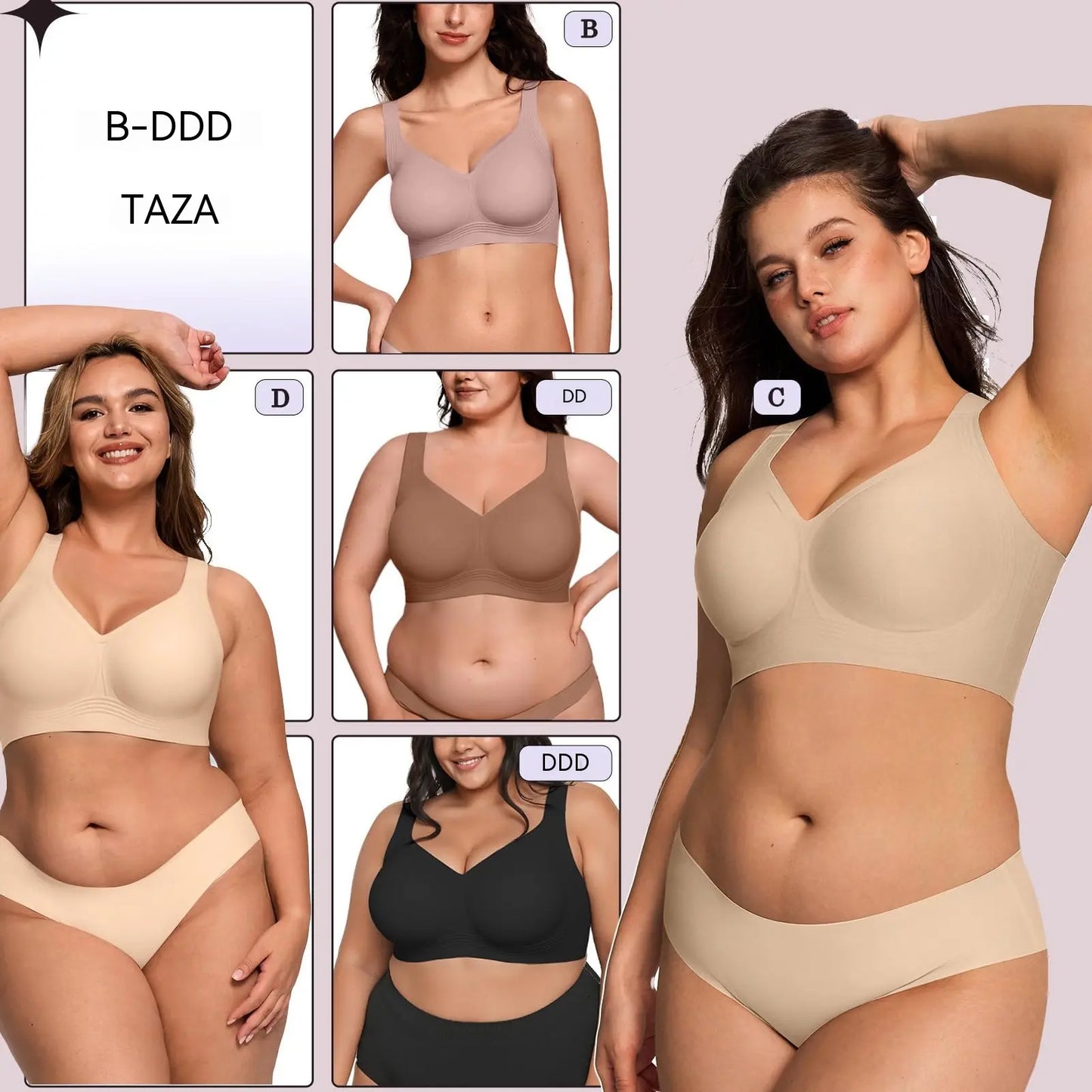 【Juego de 2 piezas】Sujetador sin aros para mujer de tallas grandes | Sujeción completa, cómodo y transpirable | Efecto lifting | Tallas S-4XL (Adecuado para un peso de 35 a 105 kg)
