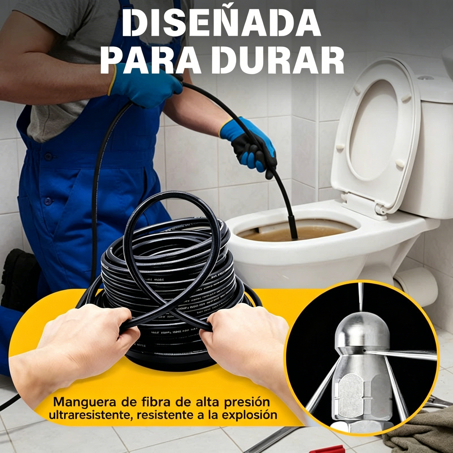 🔗【10 metros】Boquilla de limpieza de alta presión que se puede conectar a una máquina de lavado de autos 🚰Desatascador, enjuague y limpieza de alta presión