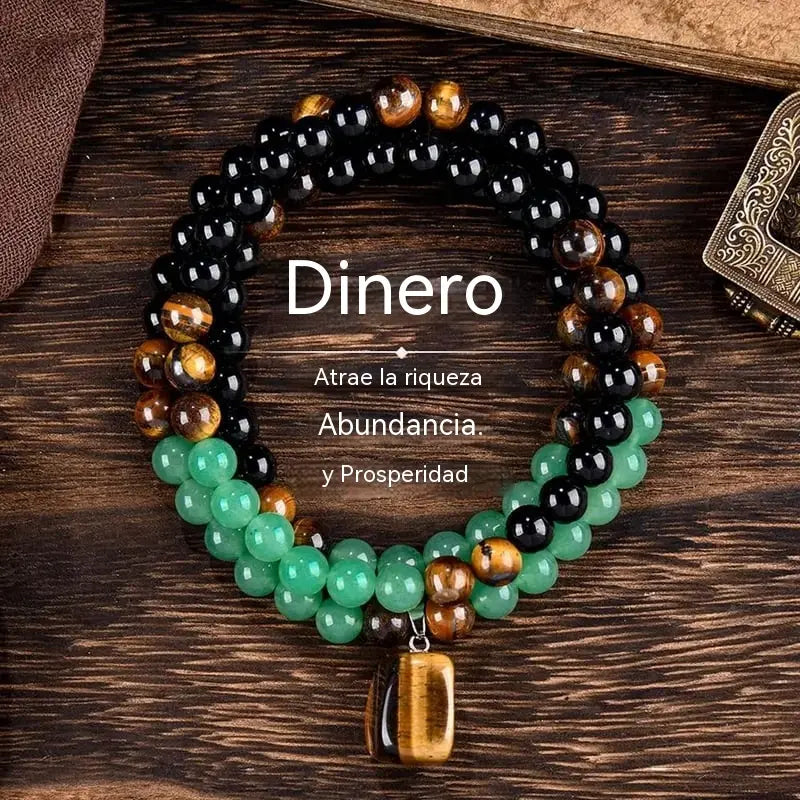 ✨ Collar para atraer dinero con colgante de aventurina verde y ojo de tigre (piedra de cristal curativo)