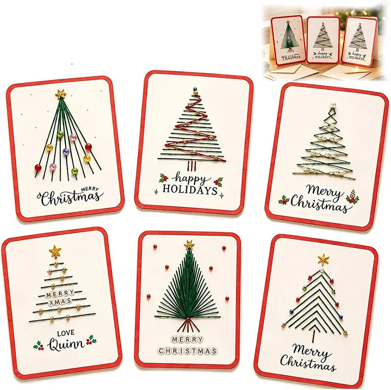 ❤️Un juego de 6 piezas por solo 27 euros🧵🎄Kit de manualidades DIY de 6 tarjetas navideñas con la frase "Merry Christmas" para bordado con aguja mágica