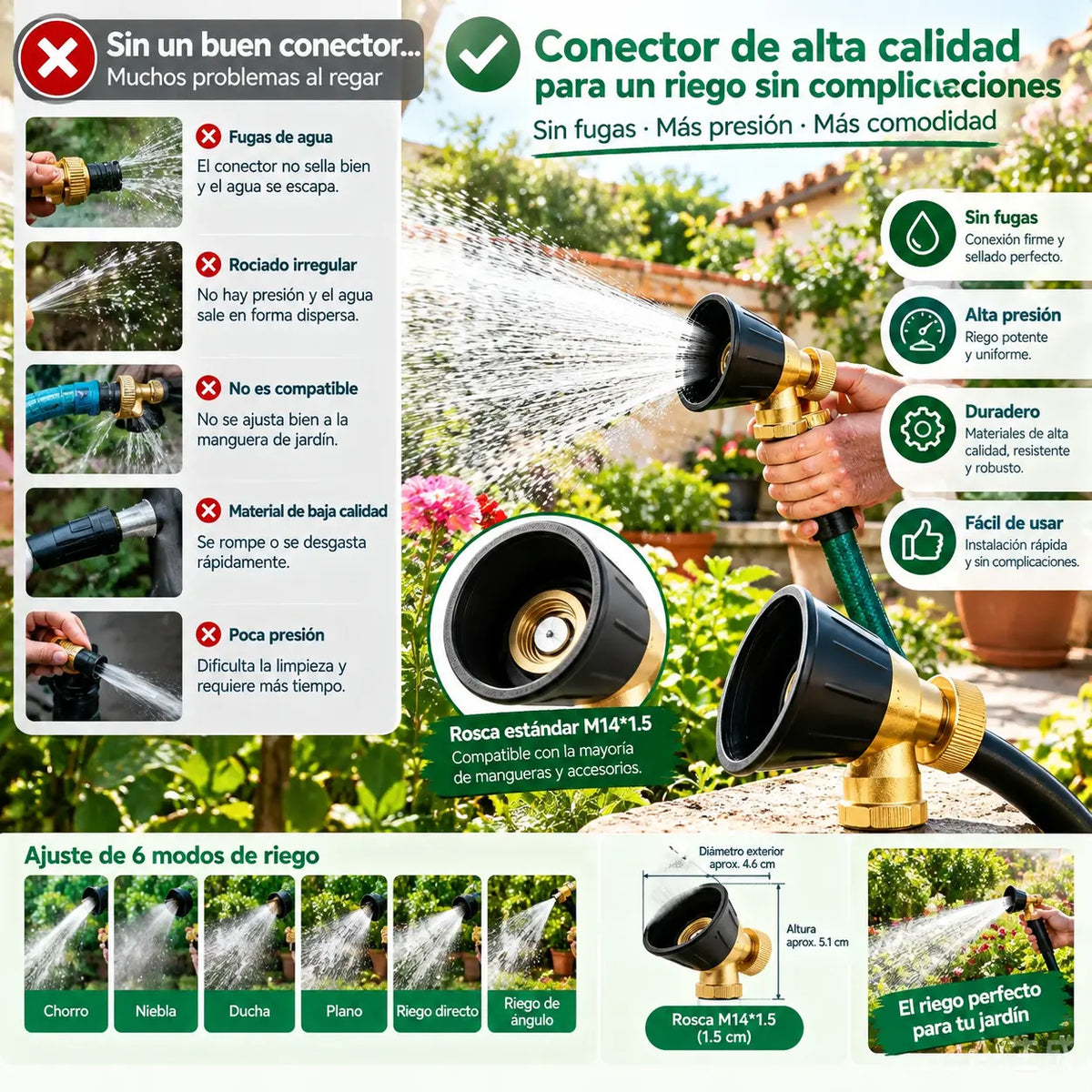 💦【2 piezas 26 euros】💥💪🔩 Cabezal pulverizador con núcleo de cobre macizo – Anticorrosión y riego eficiente en 3 modos 💦