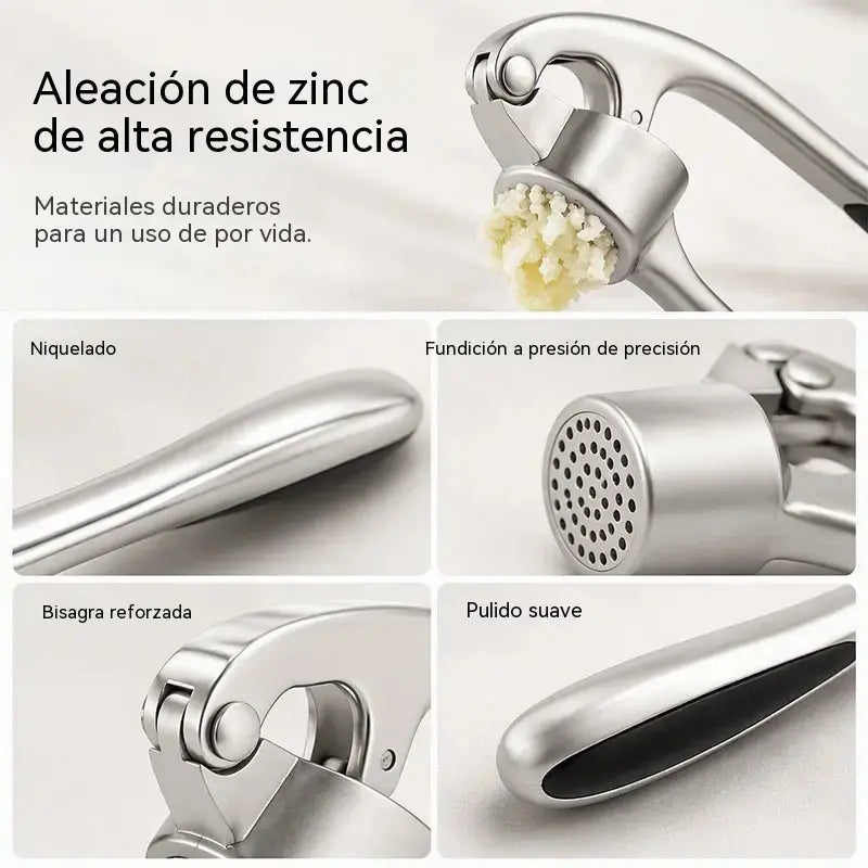Prensa de ajos premium con mango ergonómico suave y fácil de apretar.