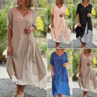 30%OFF【S-4XL】🌸👗Nuevo vestido asimétrico de dos piezas con escote en V