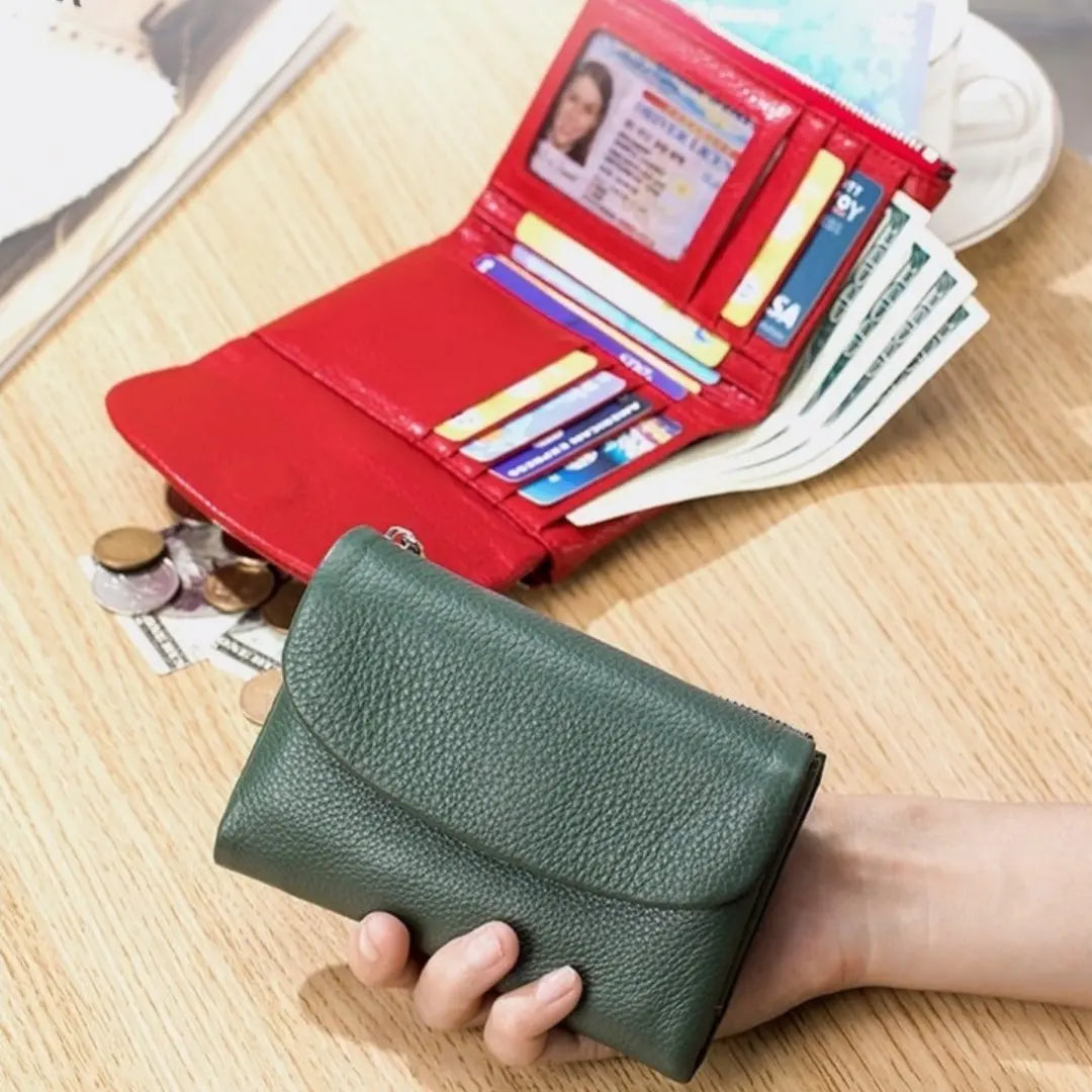 [Último día de promoción]Cartera unisex Pebble de piel auténtica con protección RFID