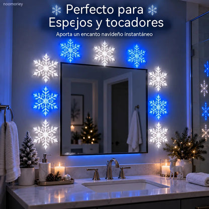 ❄ Juego de 6 luces LED de pared con forma de copo de nieve (azul y blanco) – Decoración navideña