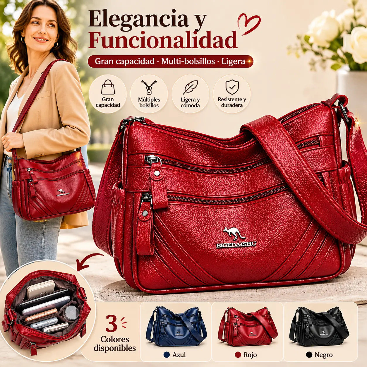 🔥【50%OFF】Bolso multibolsillos para mujer de nuevo estilo 2026, de gran capacidad, se puede usar en un hombro o cruzado