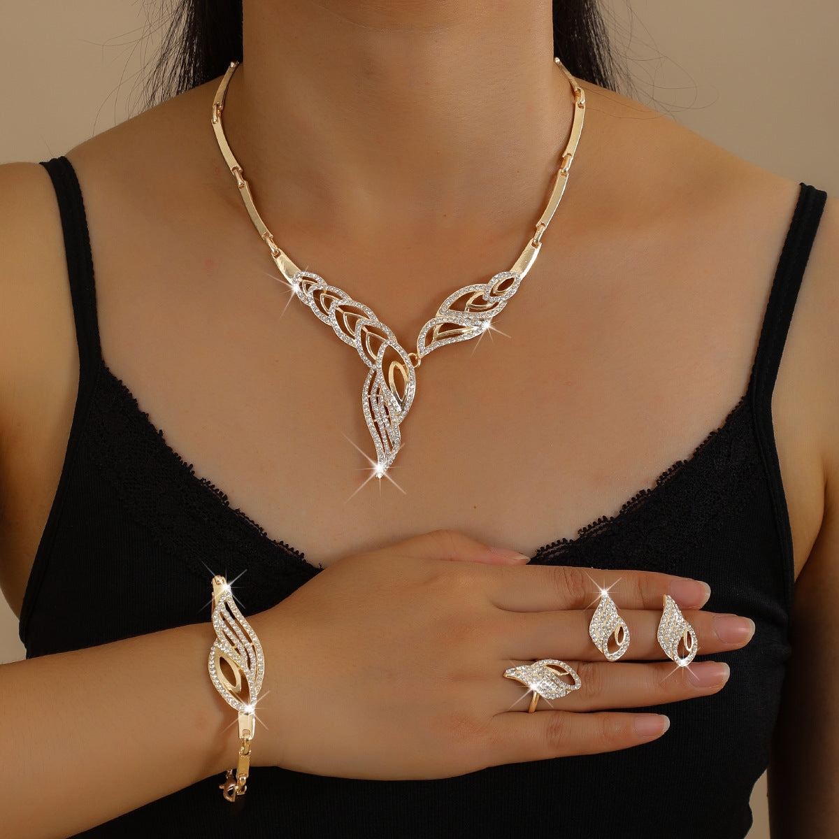 【Anillo + Pulsera + Pendientes + Collar】Conjunto de joyas de estilo bohemio, creativo y único, de estilo minimalista.