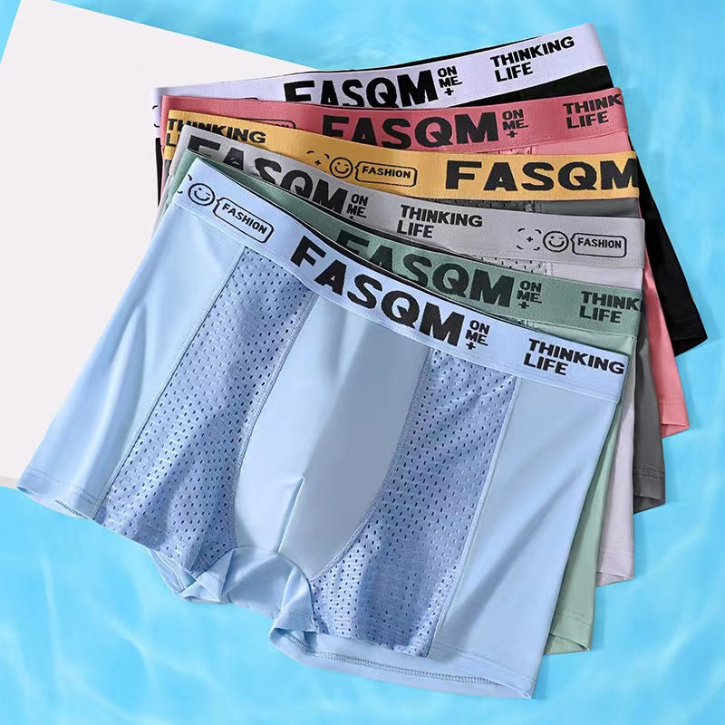 【6 piezas】Calzoncillos bóxer de malla transpirable de seda helada para hombre