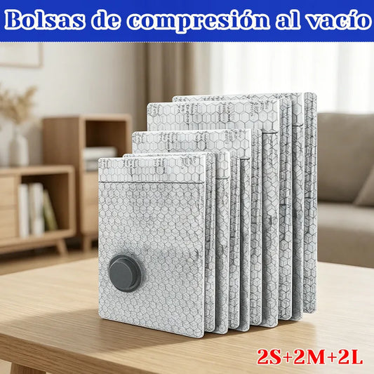 🧳【2S+2M+2L】💨 3 tamaños de bolsas de almacenamiento al vacío compresibles: impermeables y a prueba de fugas, ideales para ahorrar espacio en tu maleta y en casa ✈️