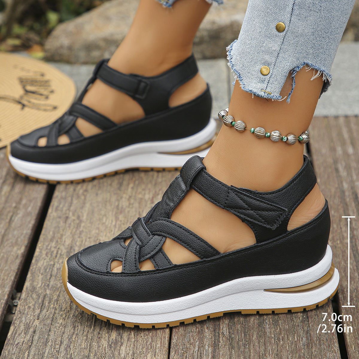 【35-44】Sandalias de cuña de talla grande para mujer con punta hueca