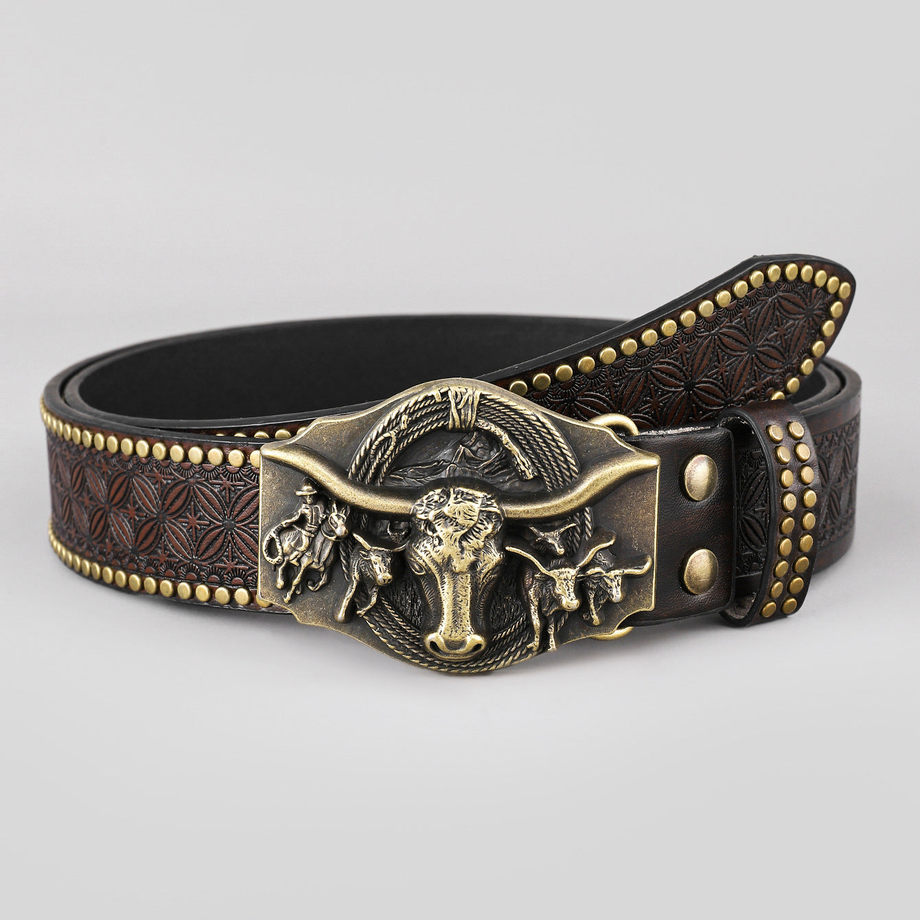 🔥Cinturón con adorno de cabeza de toro en relieve retro de moda para hombres