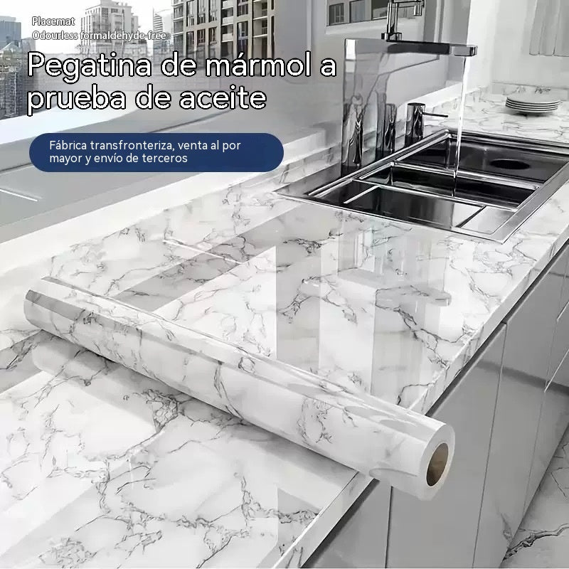 Papel pintado autoadhesivo imitación mármol: adhesivos de pared decorativos, impermeables y resistentes a la humedad, ideales para salones familiares.