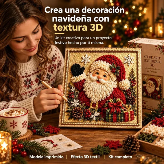 Kit premium de arte en tela 3D con técnica de inserción (poke art) para Navidad | Manualidad navideña sin costuras con base preperforada, cuadrados de tela y soporte de exhibición 🎅✨