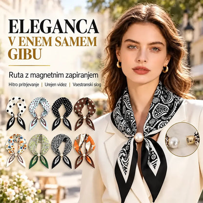 🧣 Šal z magnetnim zapenjanjem in biserom — elegantna rešitev za vsakodnevni stil, hitro in brez vezanja.
