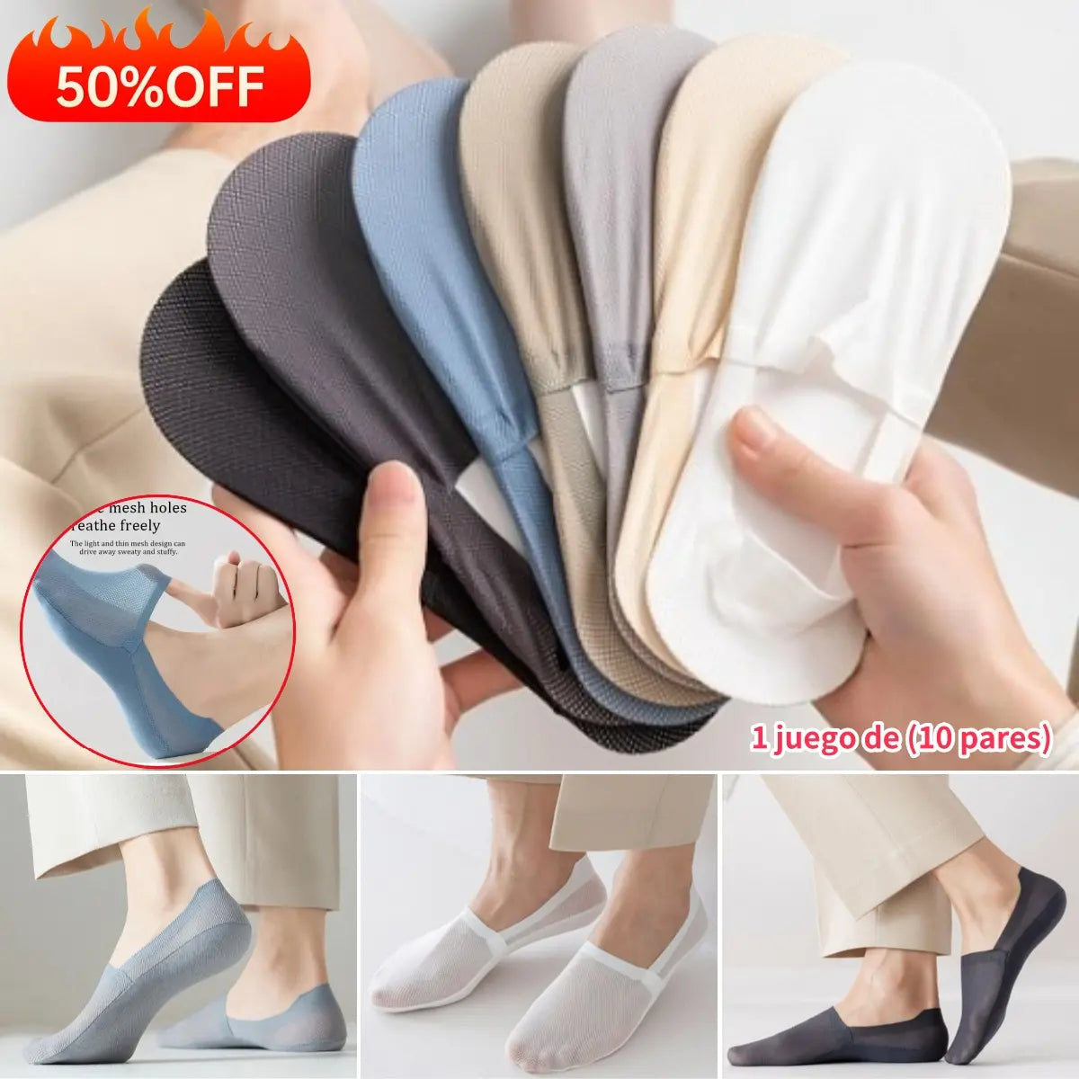 🛒【Compra 4 y llévate 4 gratis】🔥【37-44】Calcetines cortos de corte bajo de seda helada nuevos para hombre, resistentes a los olores y que absorben el sudor, transpirables y antideslizantes.
