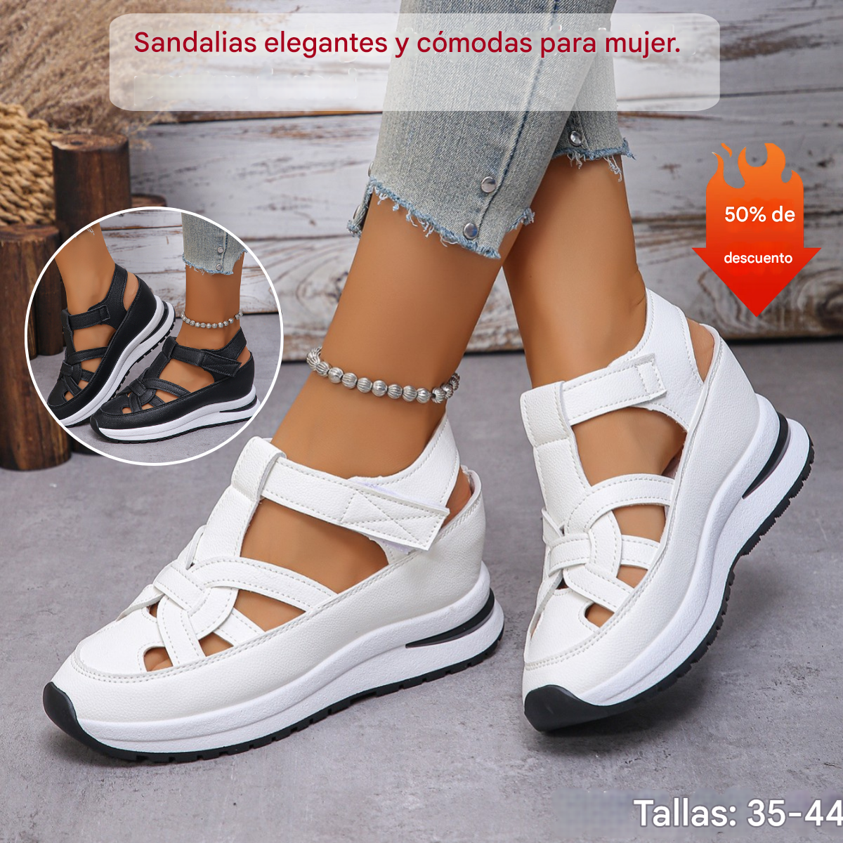 【35-44】Sandalias de cuña de talla grande para mujer con punta hueca