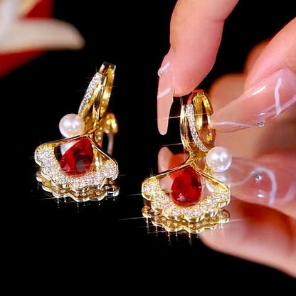 【2 pares 26 euros】Pendientes elegantes con piedras preciosas de ojo de gato y diseño de hoja de ginkgo