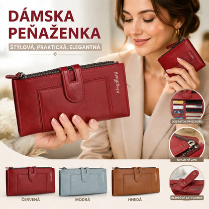 Dámska retro originálna kožená priehradka na karty s dvojitým zipsom