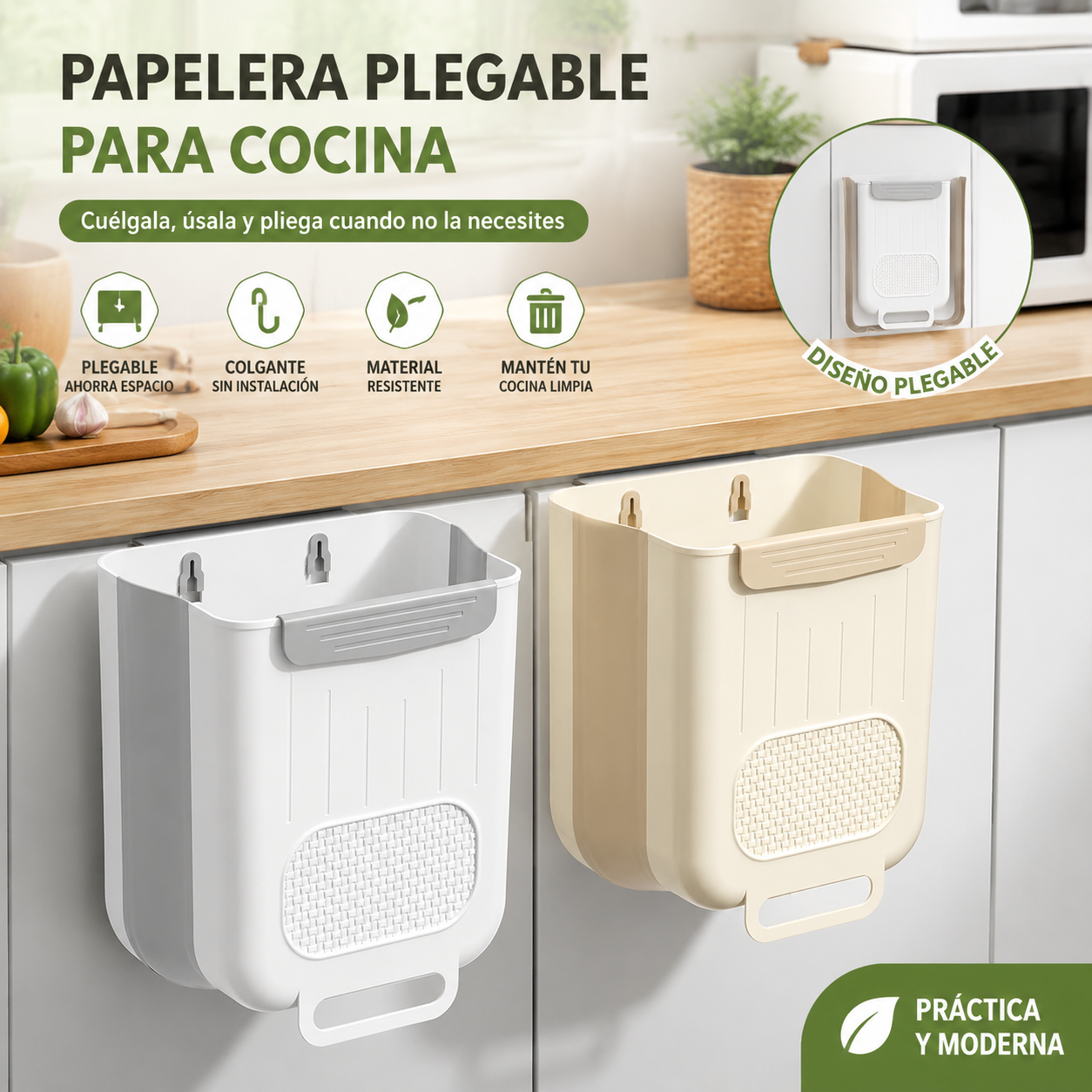 🗑️🚪Cubo de basura plegable colgante para cocina, cubo de basura colgante para puerta de armario doméstico