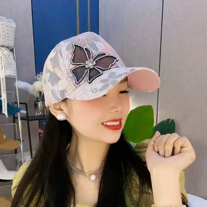 🦋 Gorra de béisbol de malla con estampado de mariposa y diamante: transpirable, de tamaño ajustable y perfecta para un look moderno y desenfadado ☀️