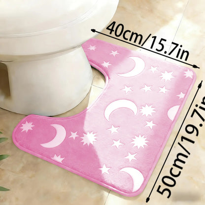 🌙 Juego de baño con diseños de luna y estrellas que brilla en la oscuridad – Alfombrilla de baño antideslizante 🌙