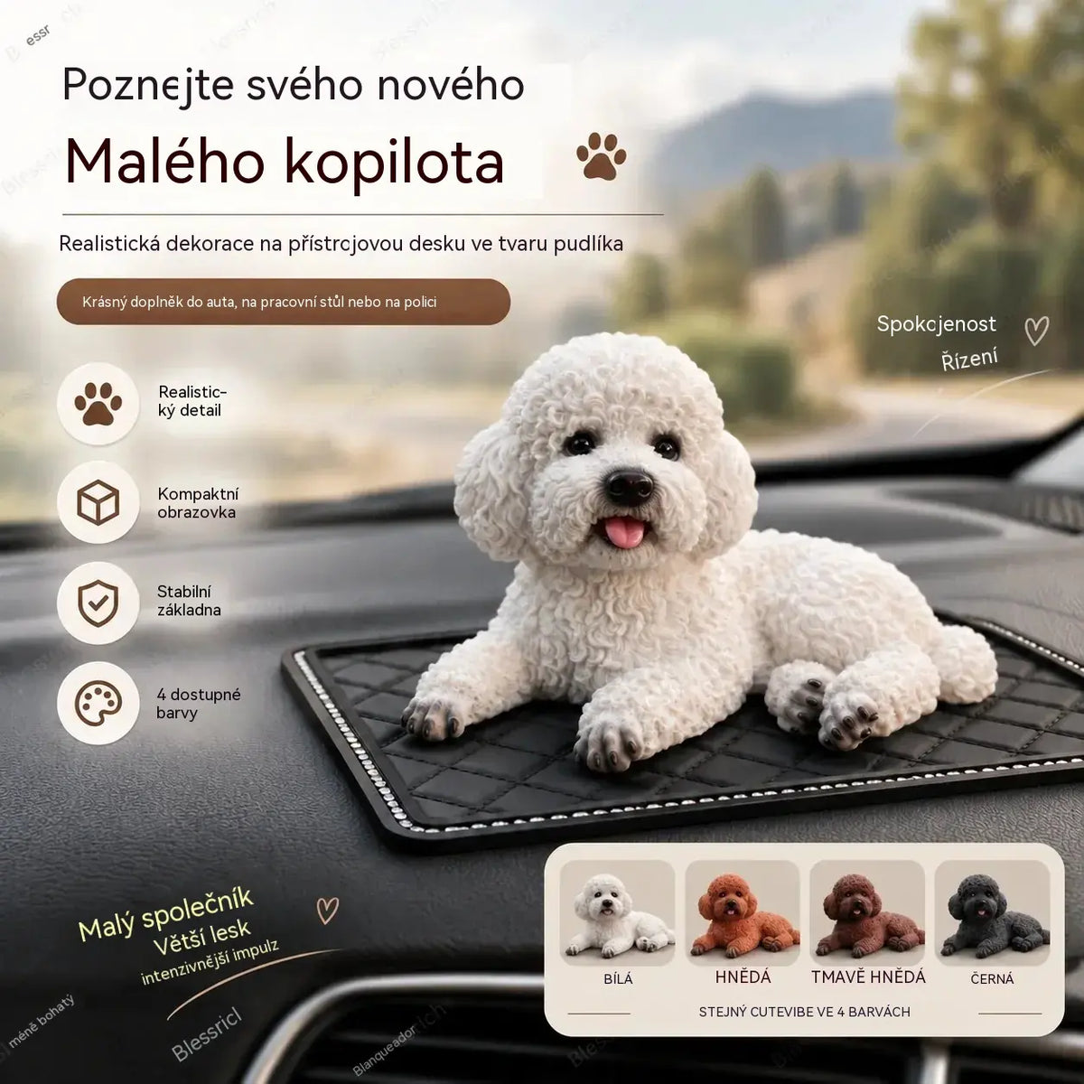 🐶✨Ozdoba do auta ve tvaru pudla: ta nejroztomilejší vylepšení palubní desky