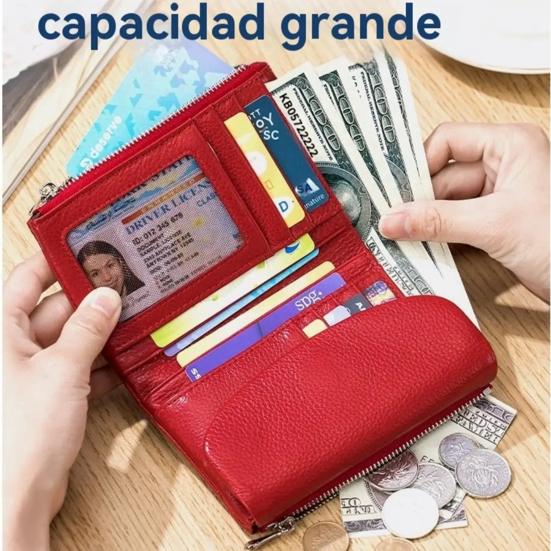 [Último día de promoción]Cartera unisex Pebble de piel auténtica con protección RFID