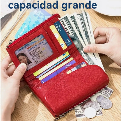 [Último día de promoción]Cartera unisex Pebble de piel auténtica con protección RFID